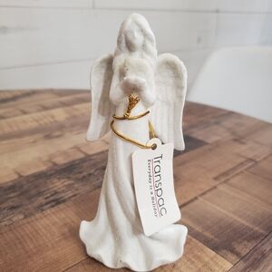 ceramic bisque snow angel holding snow heart figurine winter holiday decor
